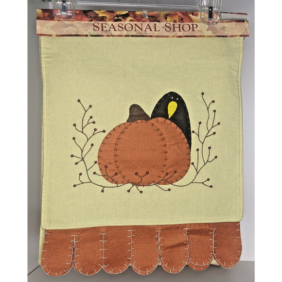 NEW Pumpkin Crow Table Runner Autumn Halloween Cotton w/ Felt Overlays 14 x 72" - Picture 4 of 4